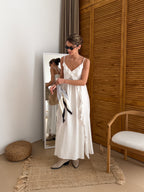 Women's Cotton Midi Dress Susie — V-Neck, Ruffles & Adjustable Waist