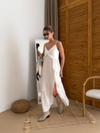 Women's Cotton Midi Dress Susie — V-Neck, Ruffles & Adjustable Waist
