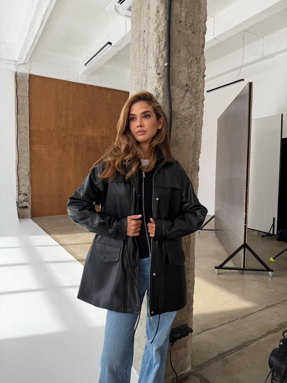 Celine Eco Leather Parka – Waist-Cinched Luxe Outerwear