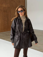 Celine Eco Leather Parka – Waist-Cinched Luxe Outerwear