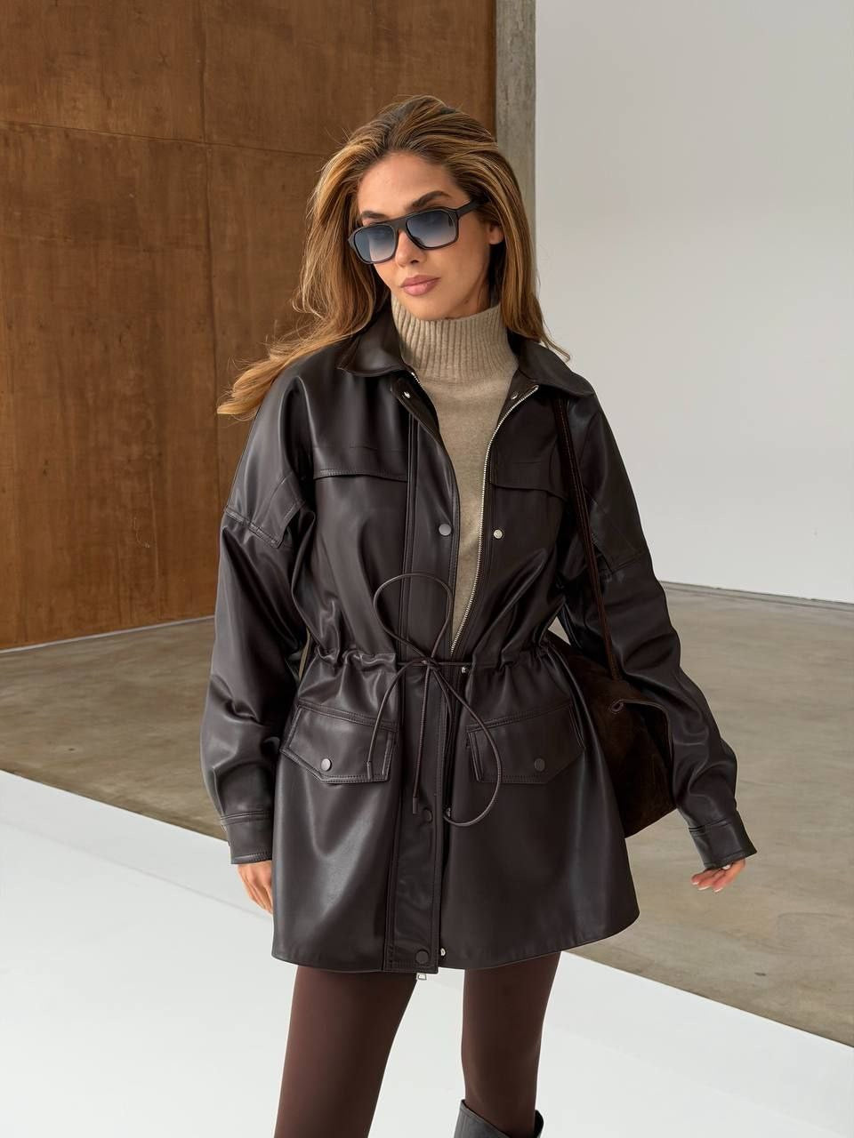 Celine Eco Leather Parka – Waist-Cinched Luxe Outerwear