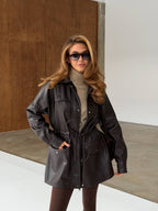 Celine Eco Leather Parka – Waist-Cinched Luxe Outerwear