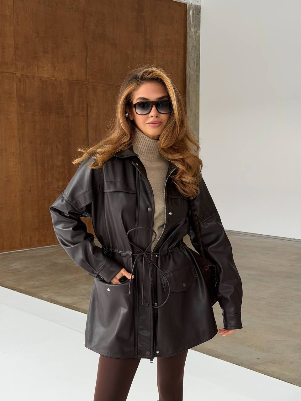 Celine Eco Leather Parka – Waist-Cinched Luxe Outerwear