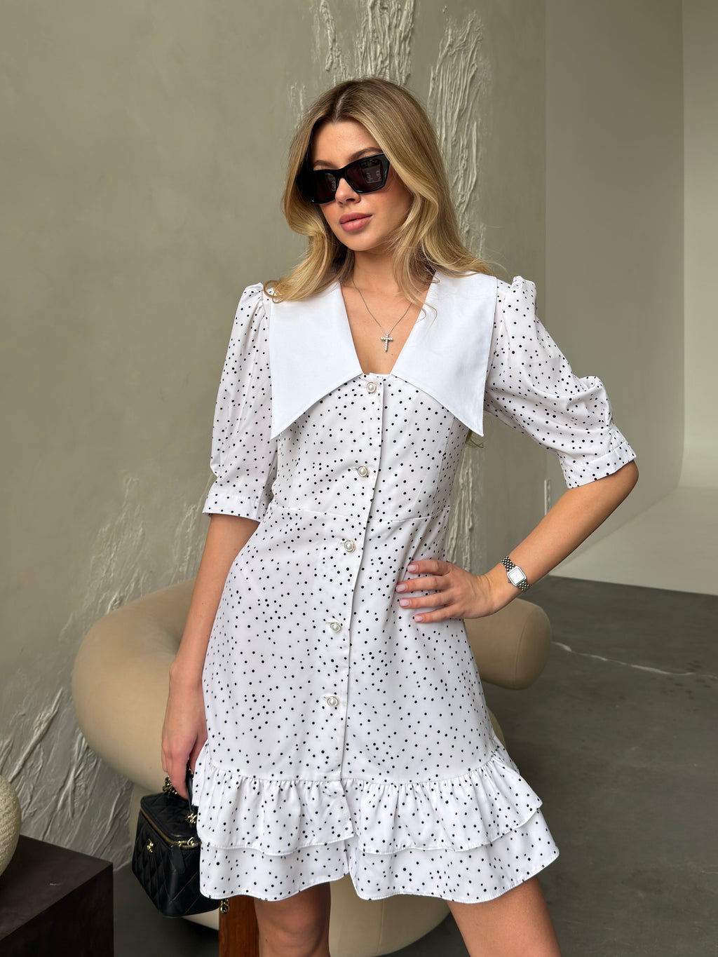 Women's Dress Kamila — Fitted Cut with Back Adjuster & Collar Detail