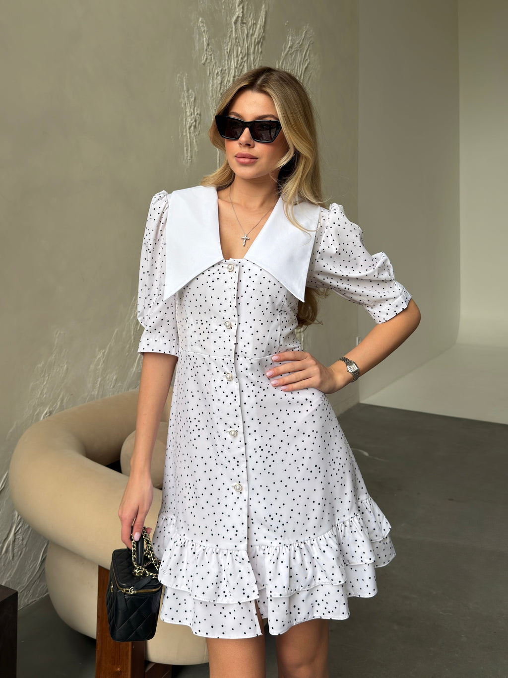 Women's Dress Kamila — Fitted Cut with Back Adjuster & Collar Detail