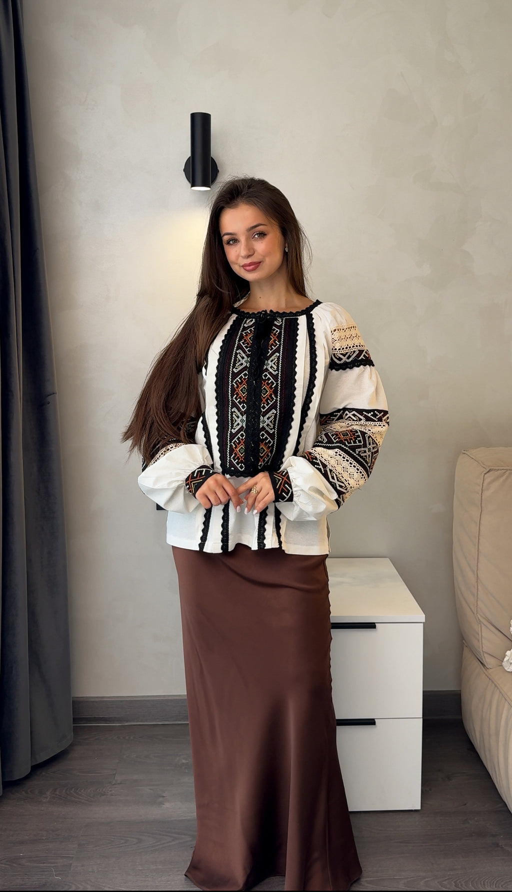 Zorya Lace-Panel Embroidered Blouse
