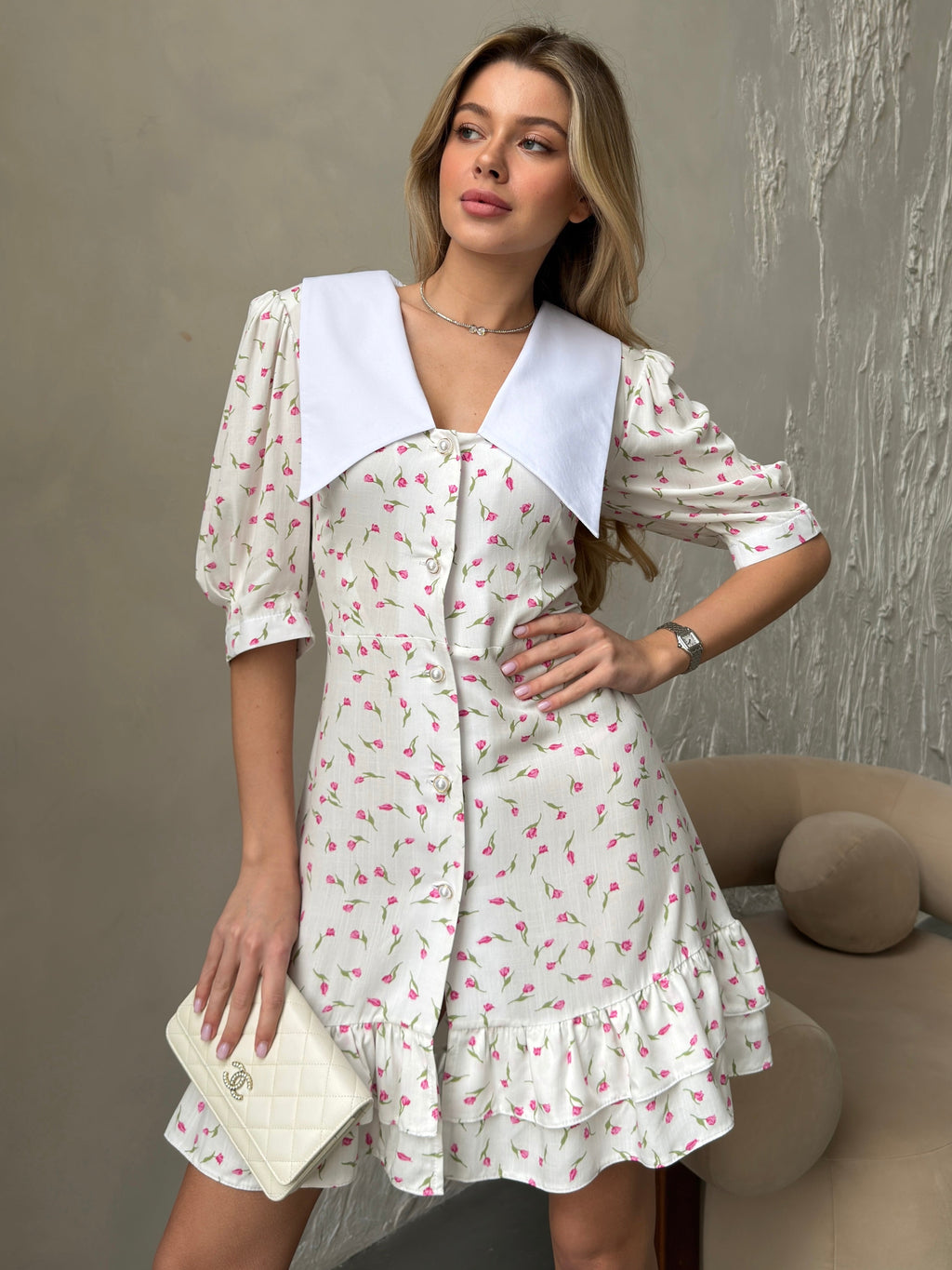 Women's Dress Kamila — Fitted Cut with Back Adjuster & Collar Detail