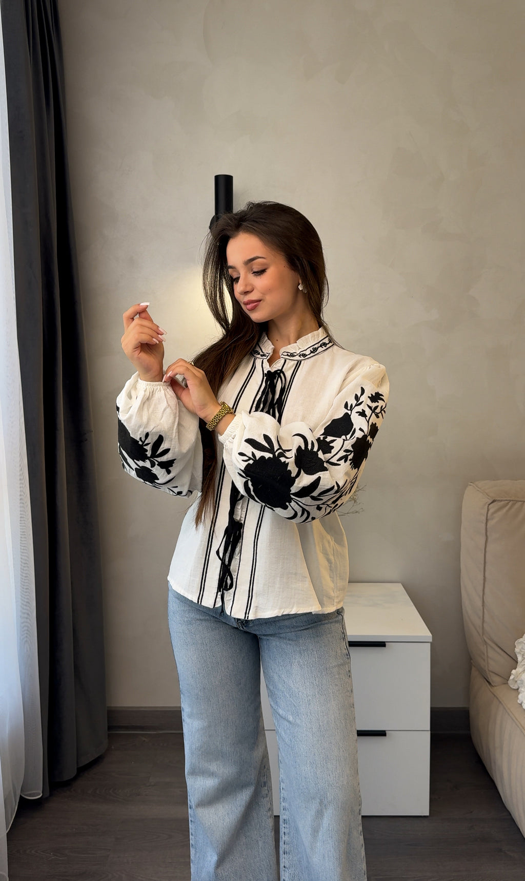 Ruta Floral Tie-Front Muslin Blouse