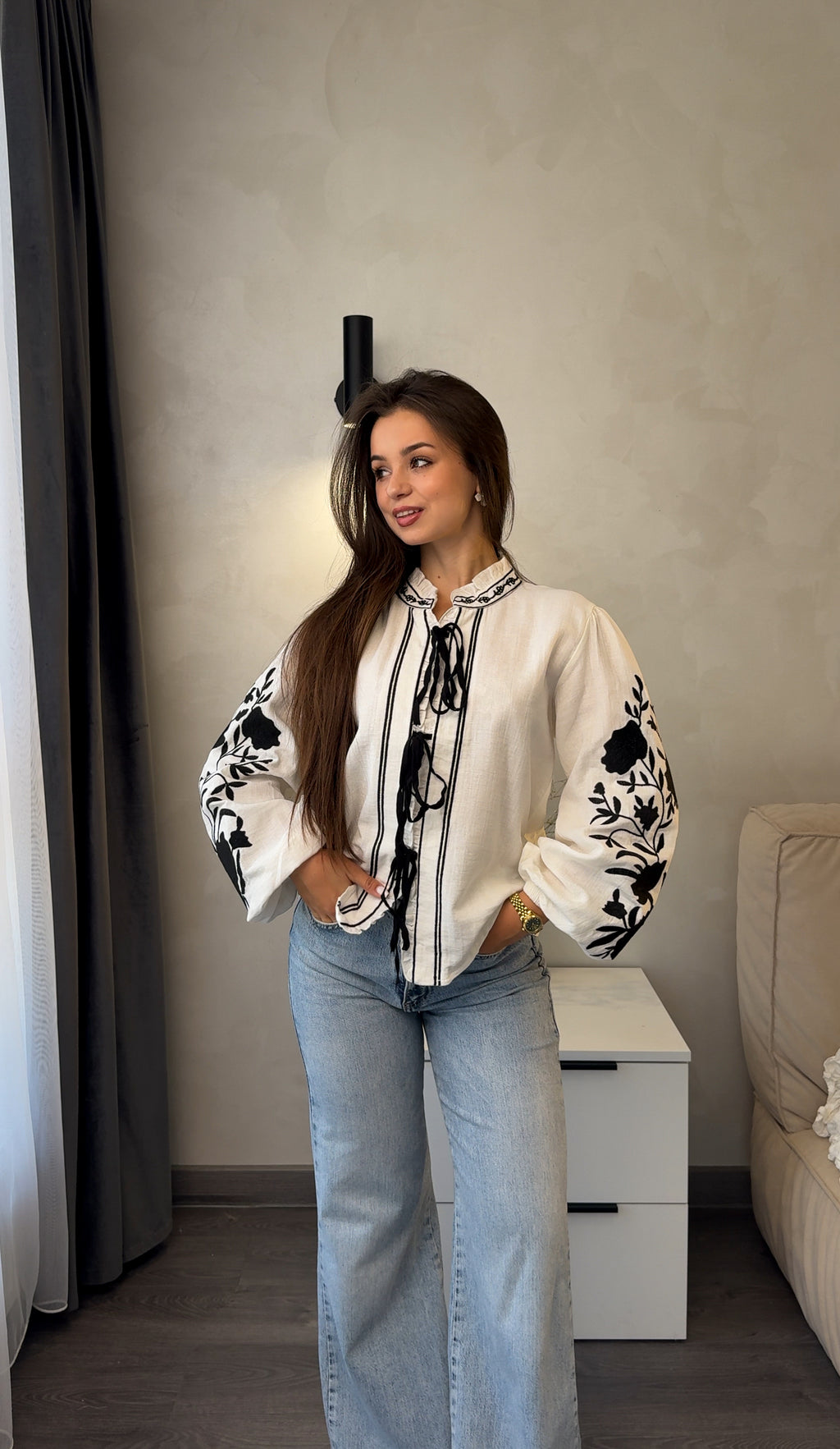 Ruta Floral Tie-Front Muslin Blouse