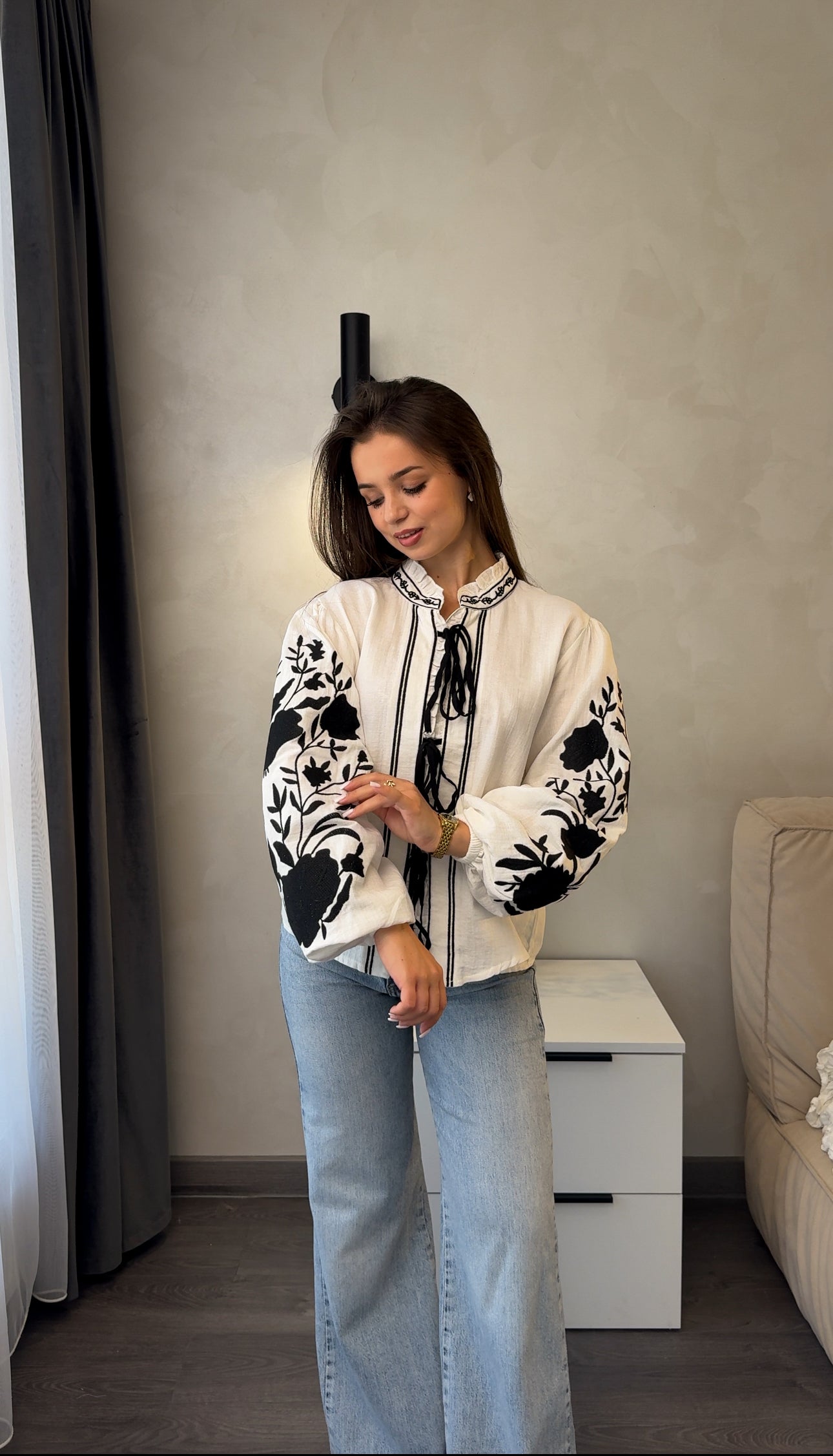 Ruta Floral Tie-Front Muslin Blouse