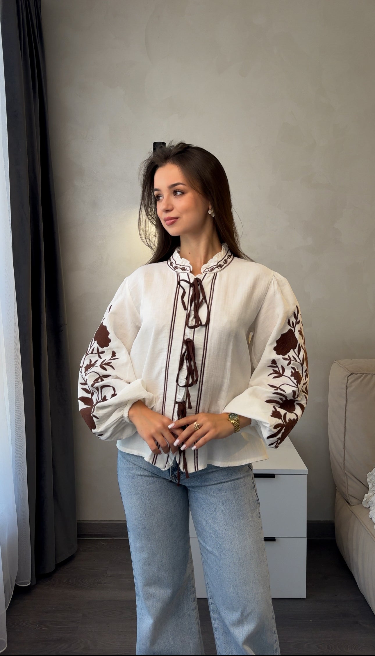 Ruta Floral Tie-Front Muslin Blouse
