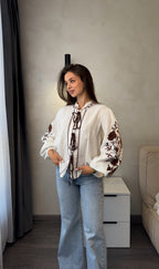 Ruta Floral Tie-Front Muslin Blouse
