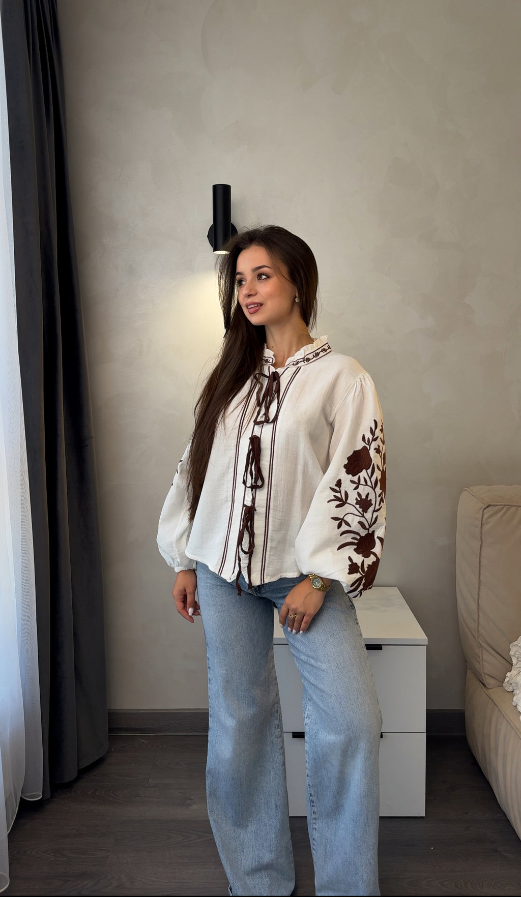 Ruta Floral Tie-Front Muslin Blouse