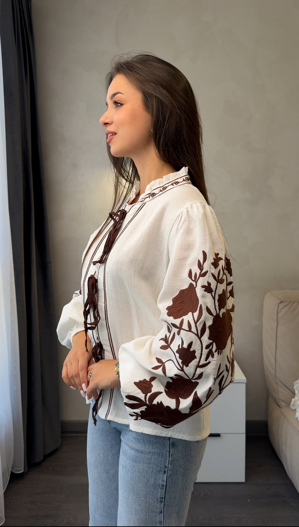 Ruta Floral Tie-Front Muslin Blouse