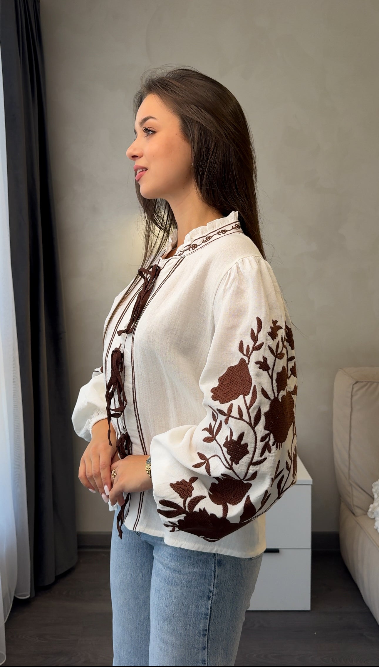 Ruta Floral Tie-Front Muslin Blouse
