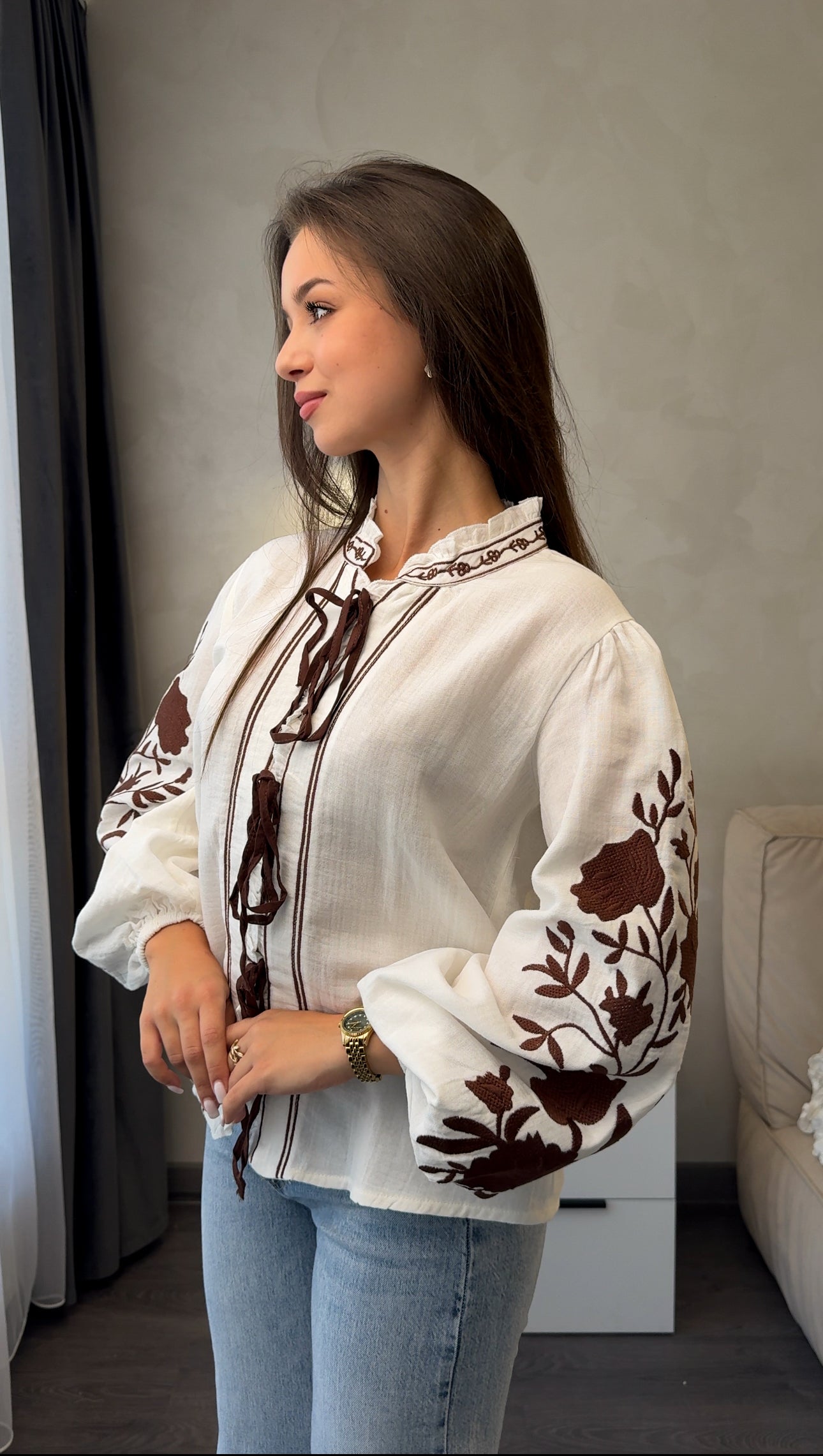 Ruta Floral Tie-Front Muslin Blouse