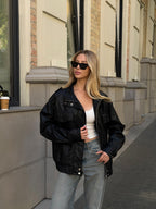 Women's Eco-Leather Bomber Jacket in product, alternate view