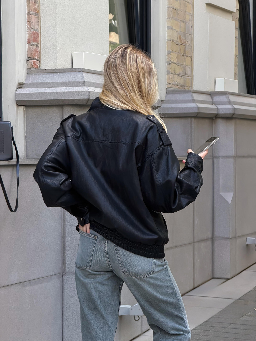 Women's Eco-Leather Bomber Jacket in product, alternate view