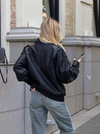 Women's Eco-Leather Bomber Jacket in product, alternate view