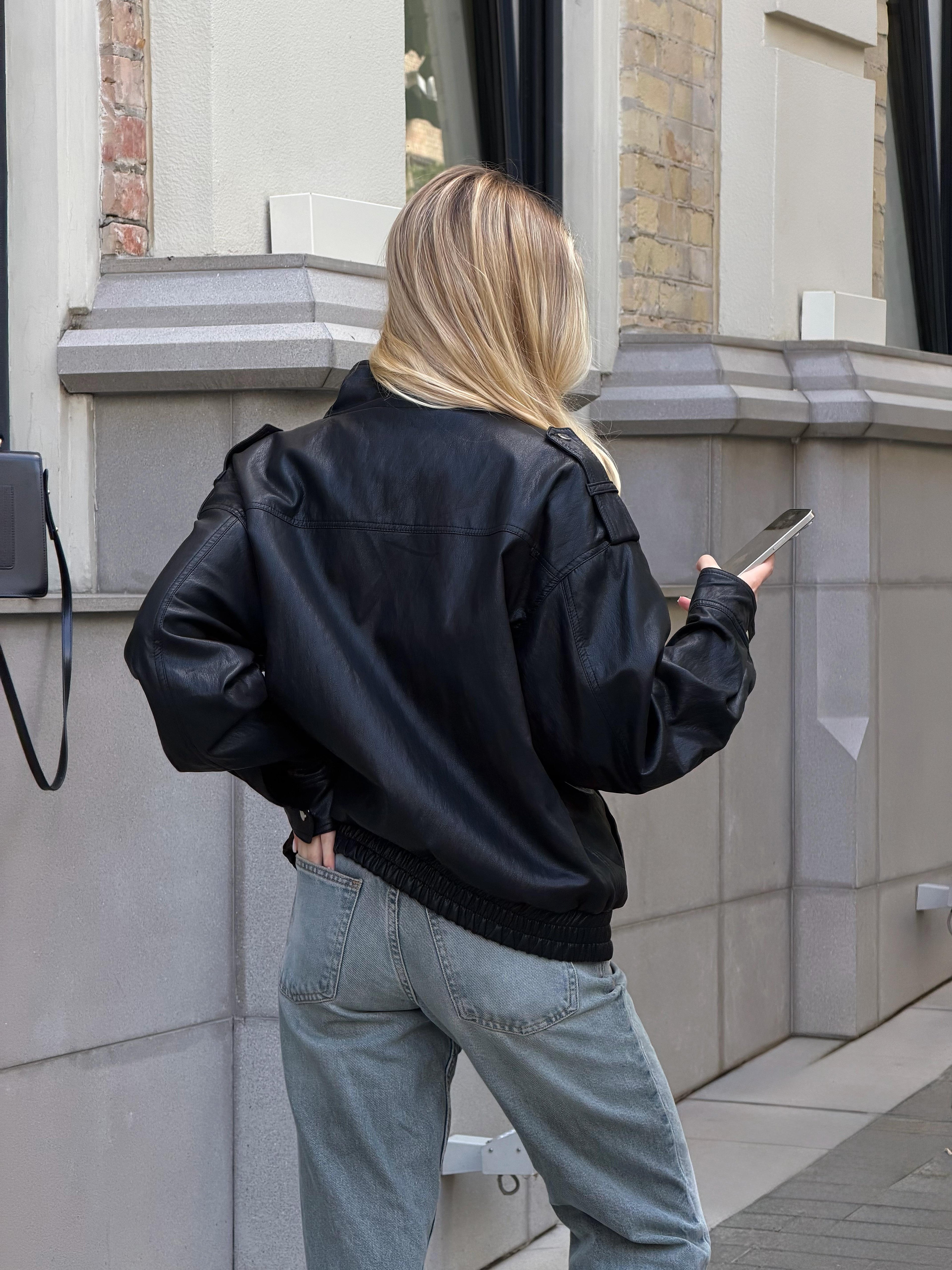 Women's Eco-Leather Bomber Jacket in product, alternate view