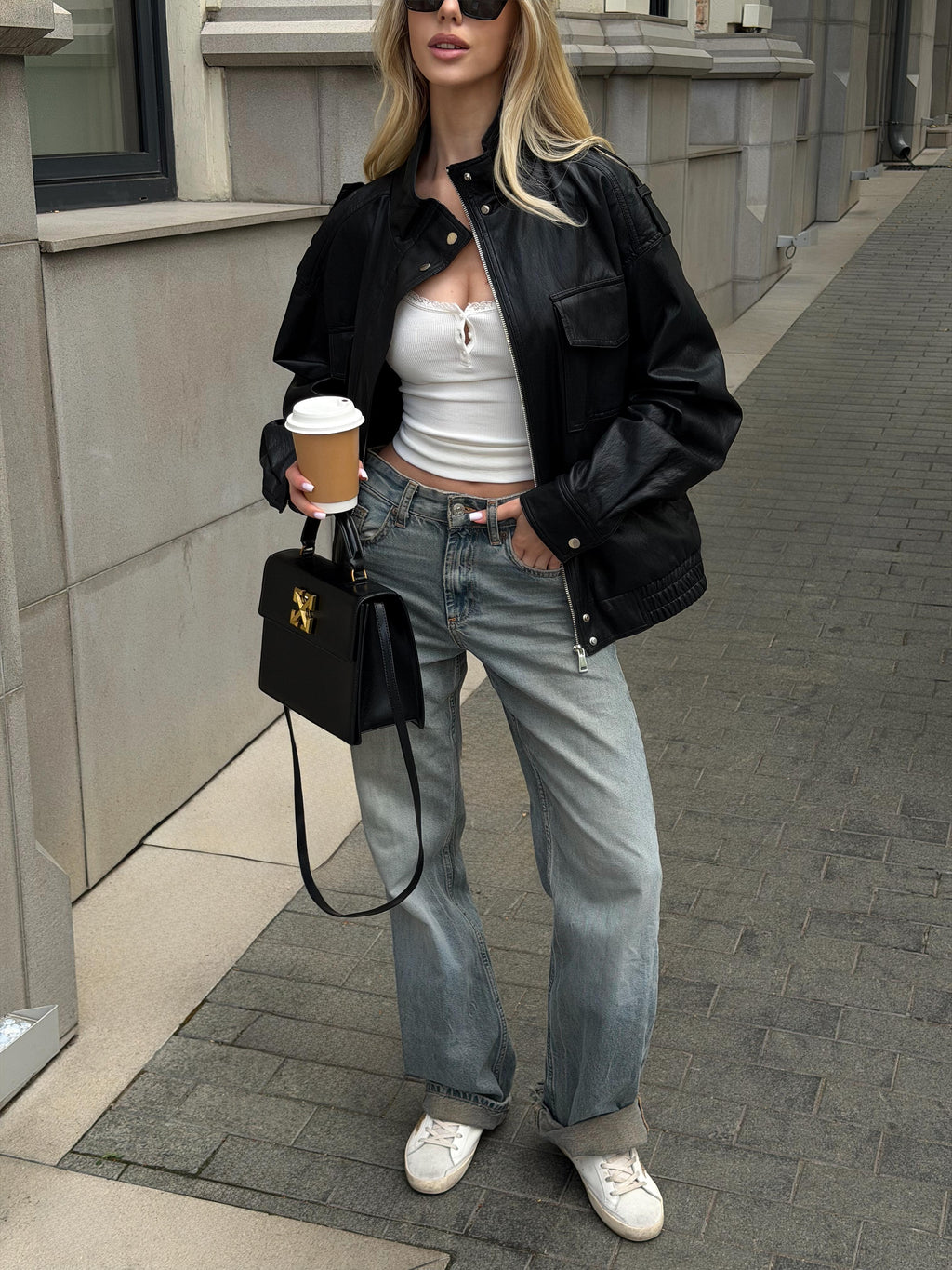 Women's Eco-Leather Bomber Jacket in product, alternate view