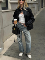 Women's Eco-Leather Bomber Jacket in product, alternate view