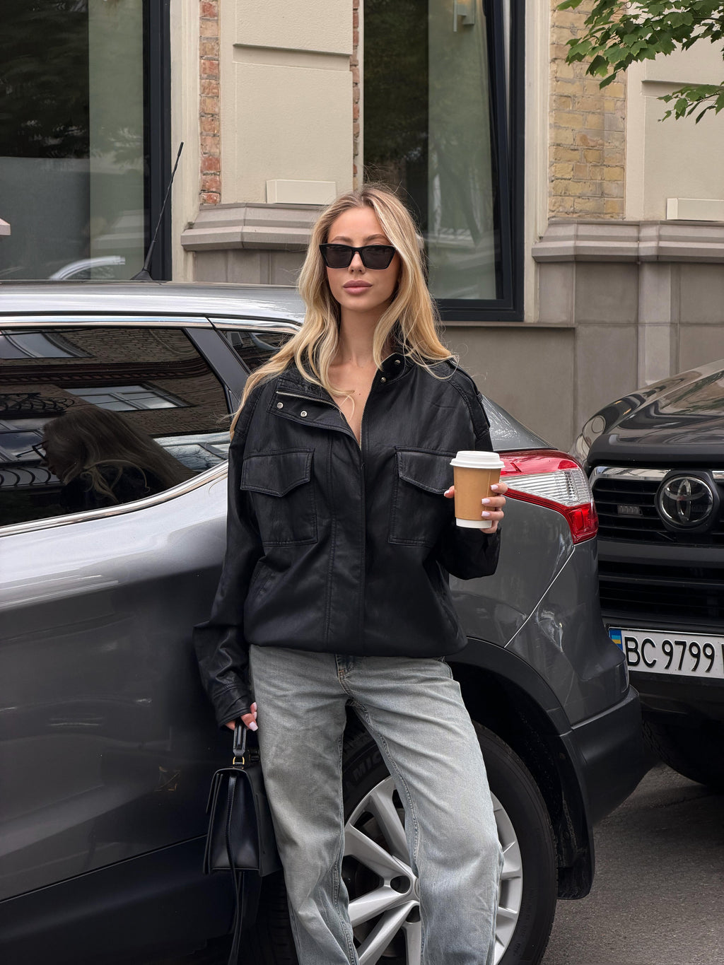 Women's Eco-Leather Bomber Jacket in product, alternate view
