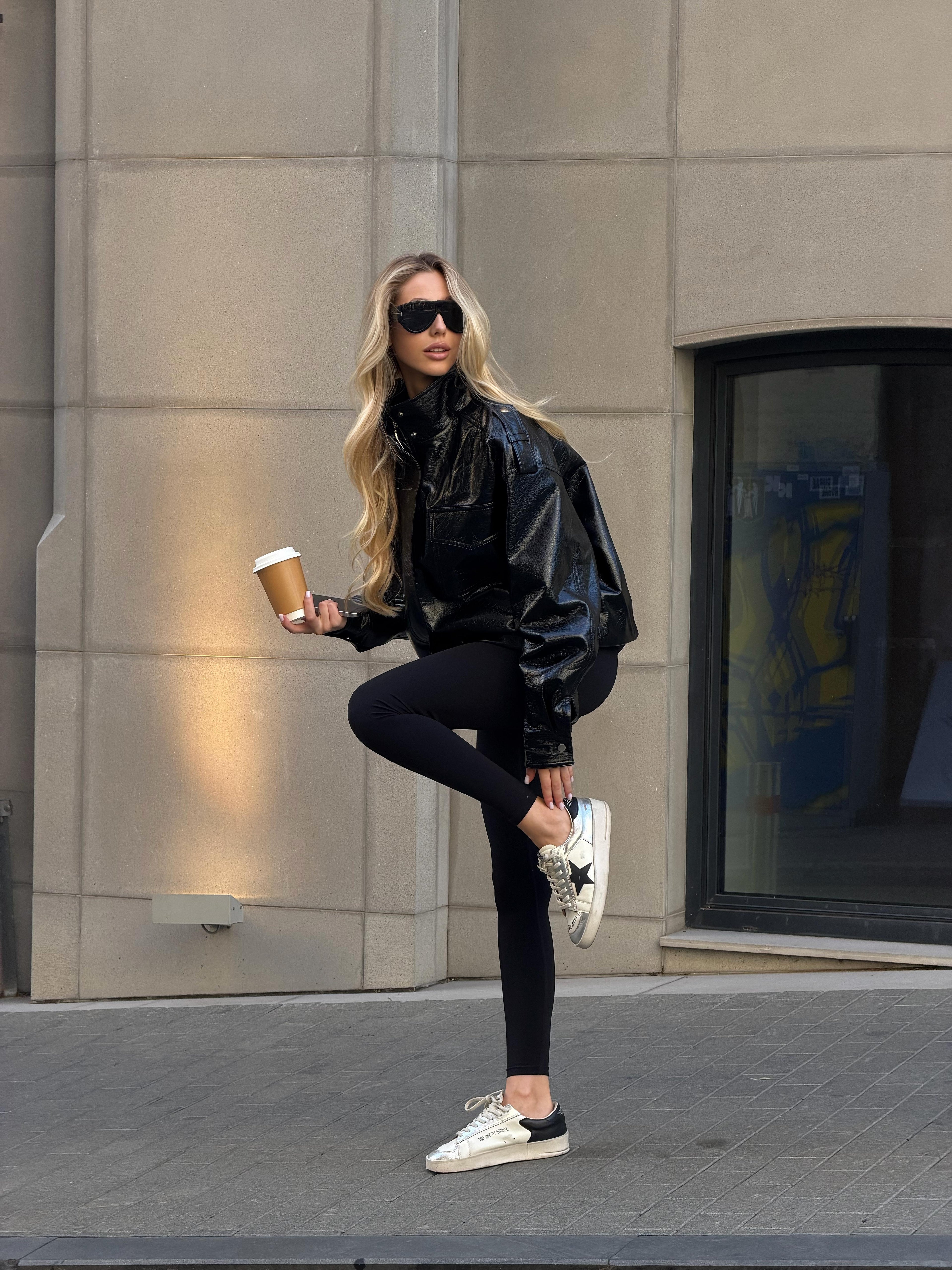 Women's Eco-Leather Bomber Jacket in matte eco-leather, main view