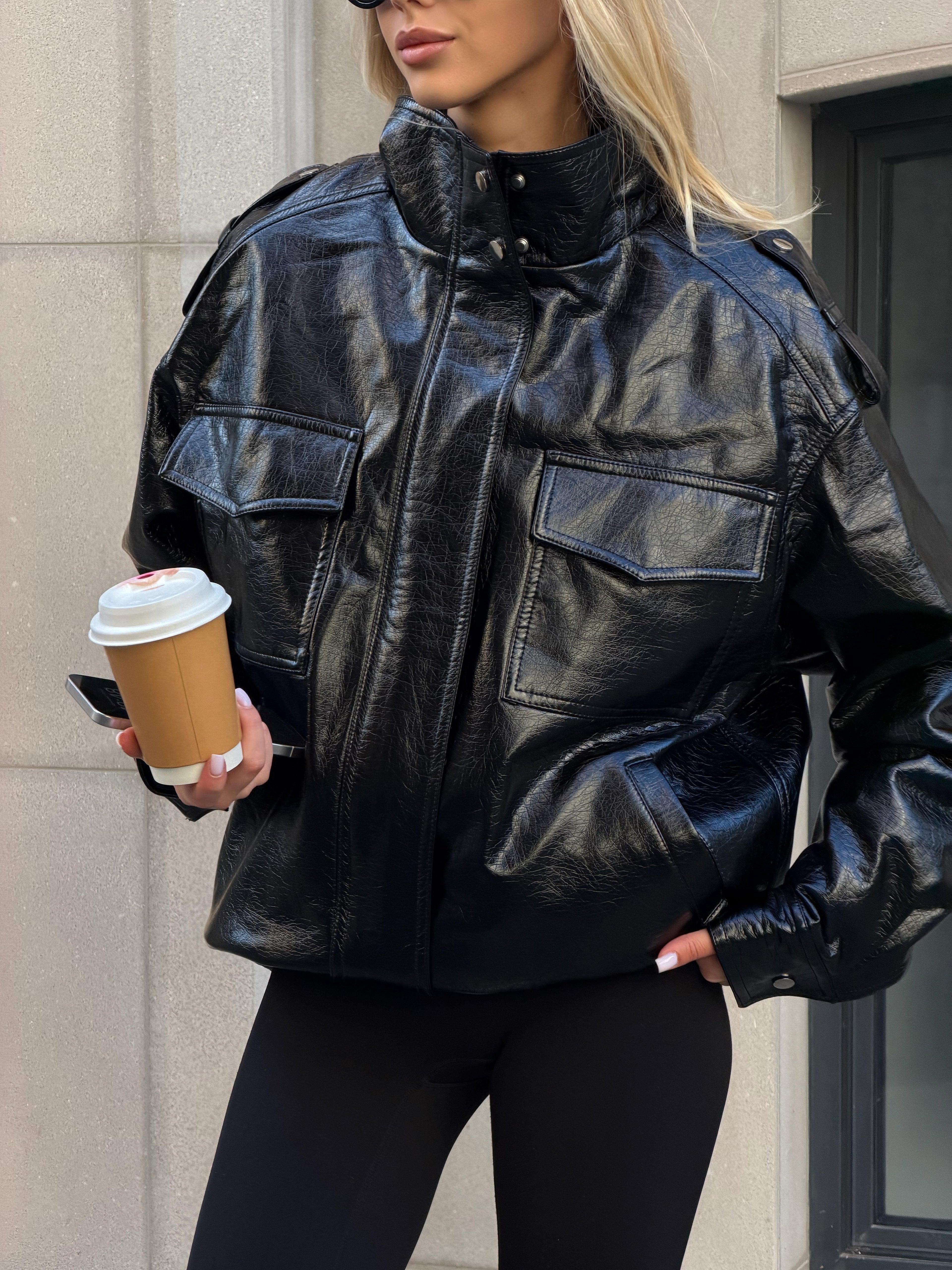 Women's Eco-Leather Bomber Jacket in product, alternate view