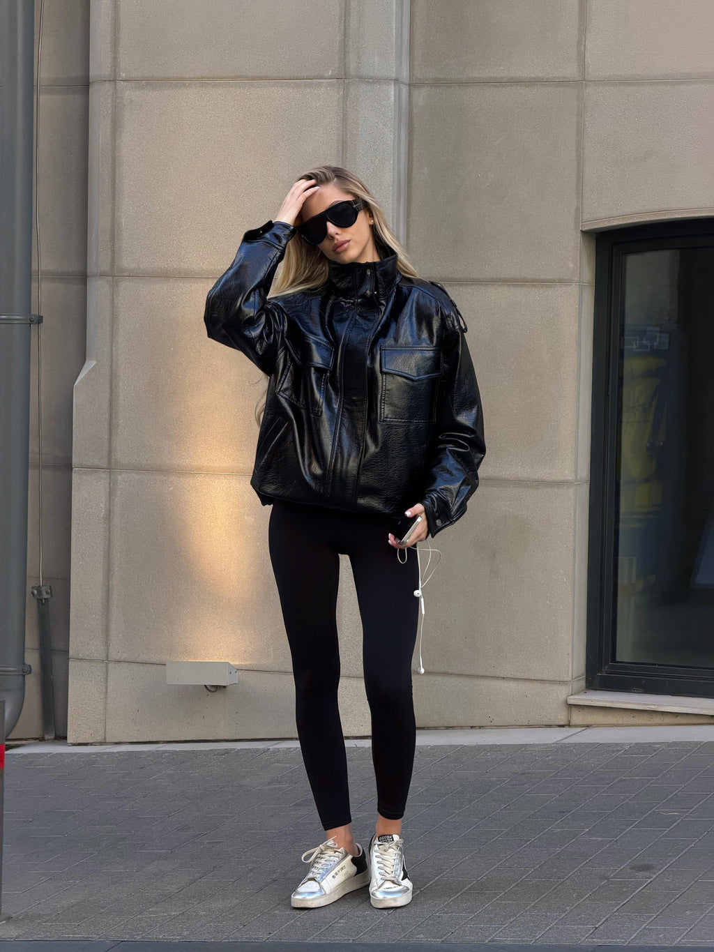 Women's Eco-Leather Bomber Jacket in product, alternate view