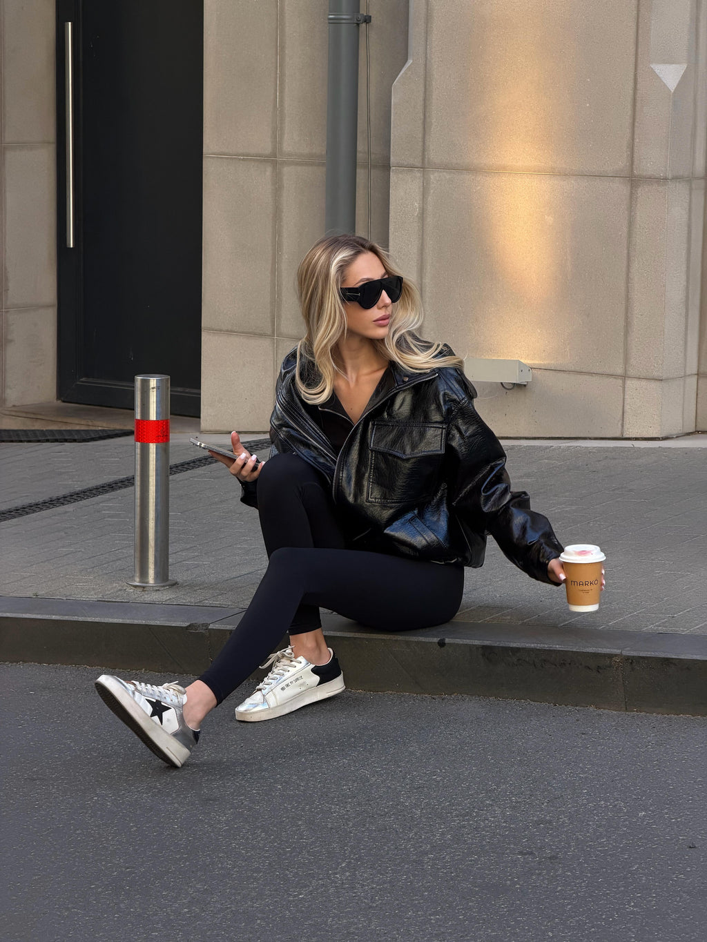 Women's Eco-Leather Bomber Jacket in product, alternate view