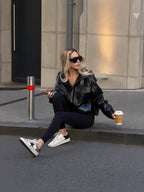 Women's Eco-Leather Bomber Jacket in product, alternate view