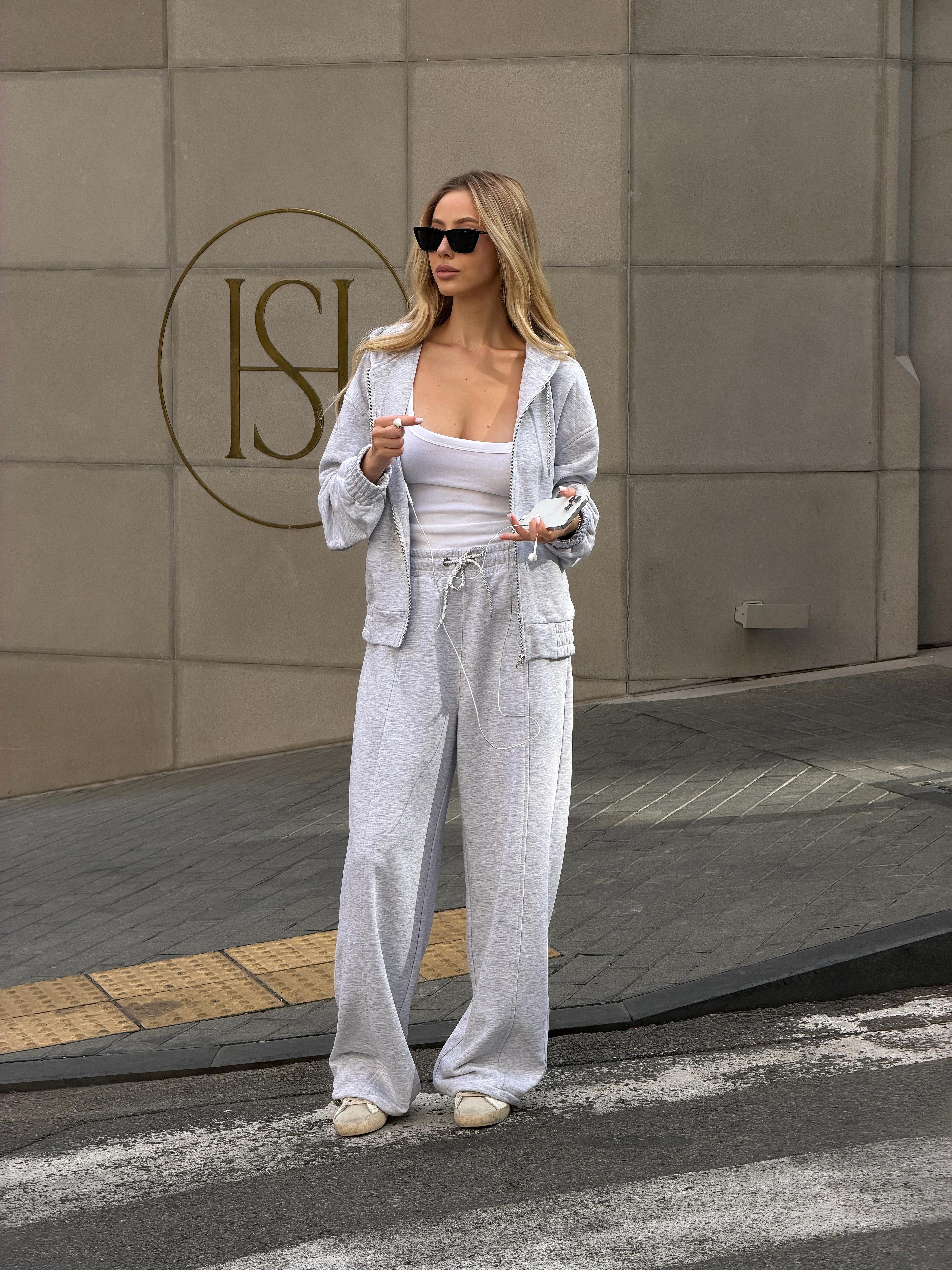 Women's Oversized Zip Hoodie and Jogger Set in gray, alternate view