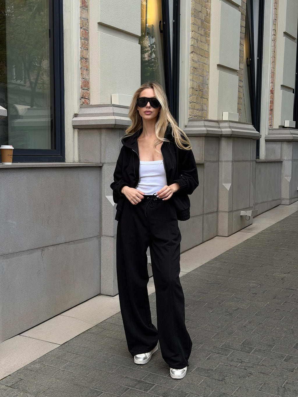 Women's Oversized Zip Hoodie and Jogger Set in black, main view