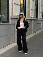 Women's Oversized Zip Hoodie and Jogger Set in black, main view