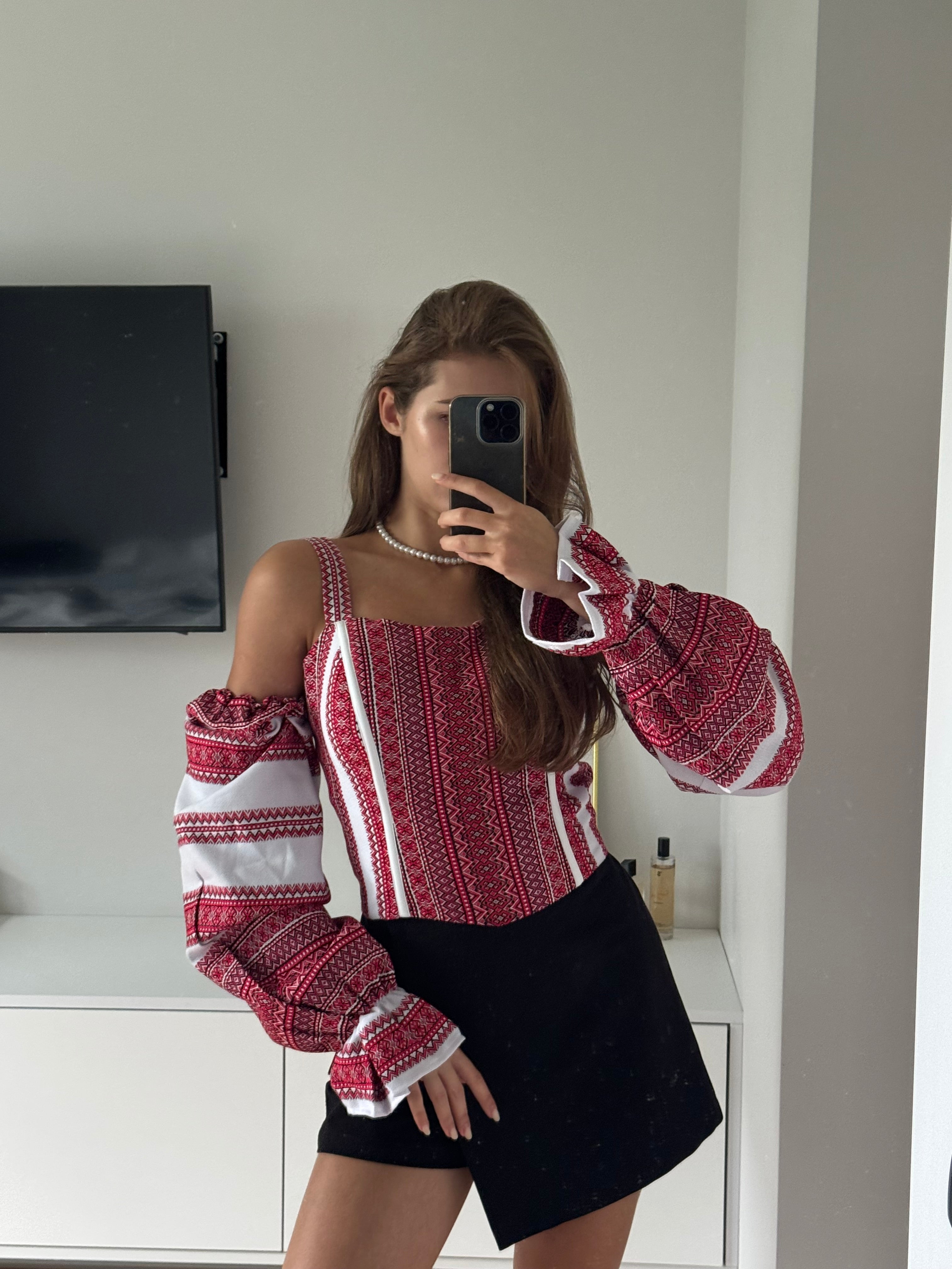 Kalyna Detachable-Sleeve Embroidered Corset Top