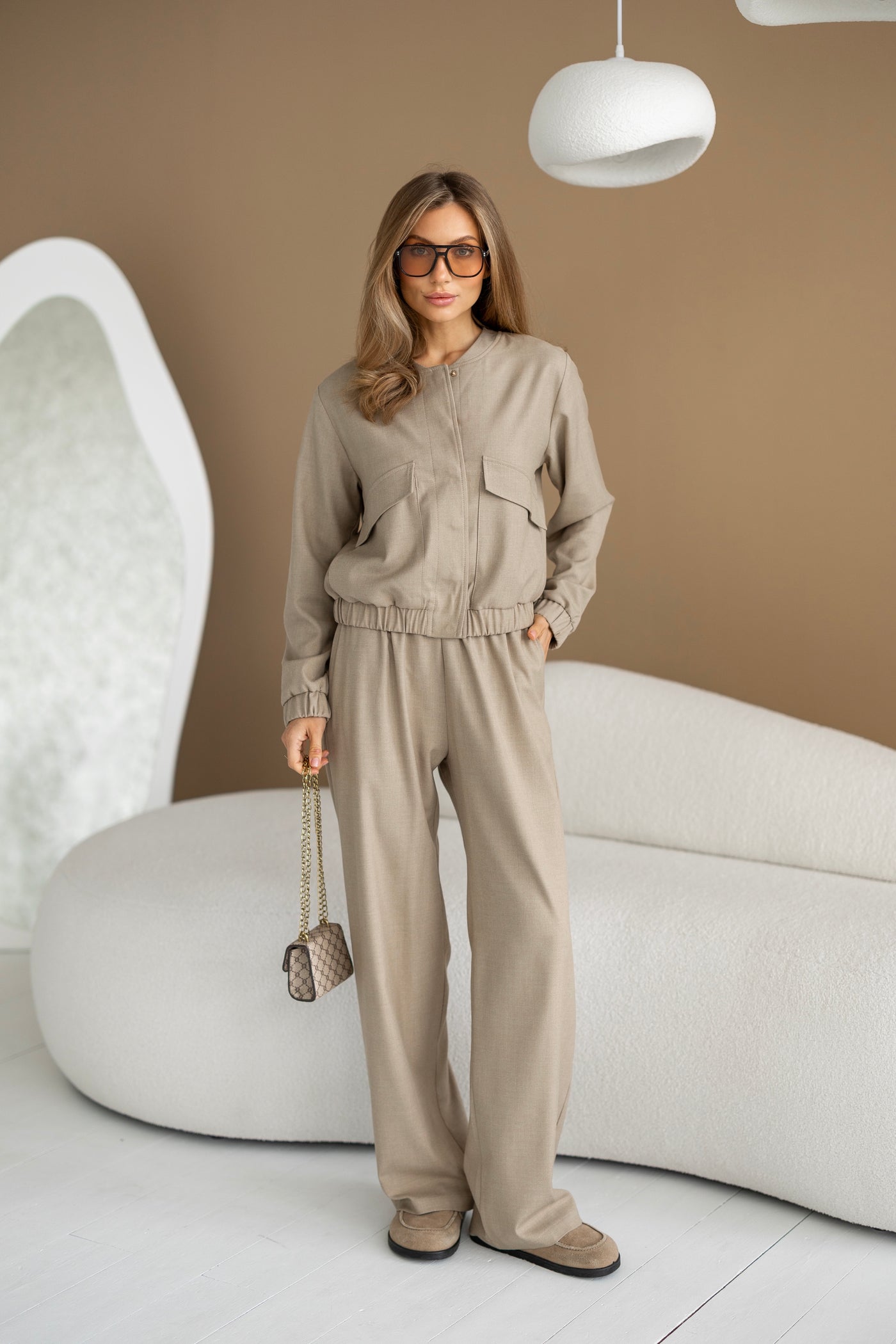Women's Knit Two-Piece Set AMSTER — Bomber Jacket & Wide-Leg Trousers, main view