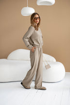 Women's Knit Two-Piece Set AMSTER — Bomber Jacket & Wide-Leg Trousers