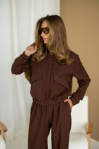 Women's Knit Two-Piece Set AMSTER — Bomber Jacket & Wide-Leg Trousers