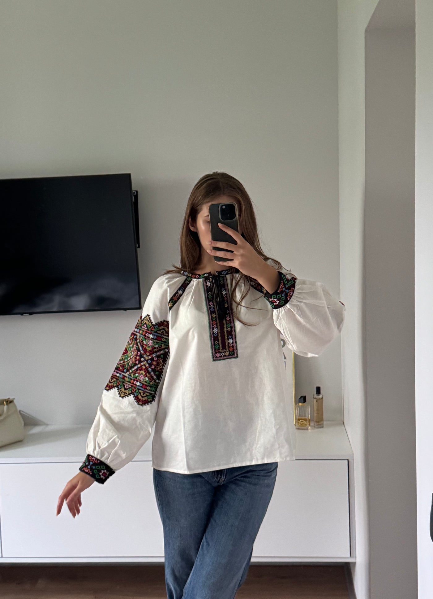 Dara Mosaic Plus-Size Embroidered Blouse