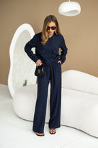 Women's Knit Two-Piece Set AMSTER — Bomber Jacket & Wide-Leg Trousers