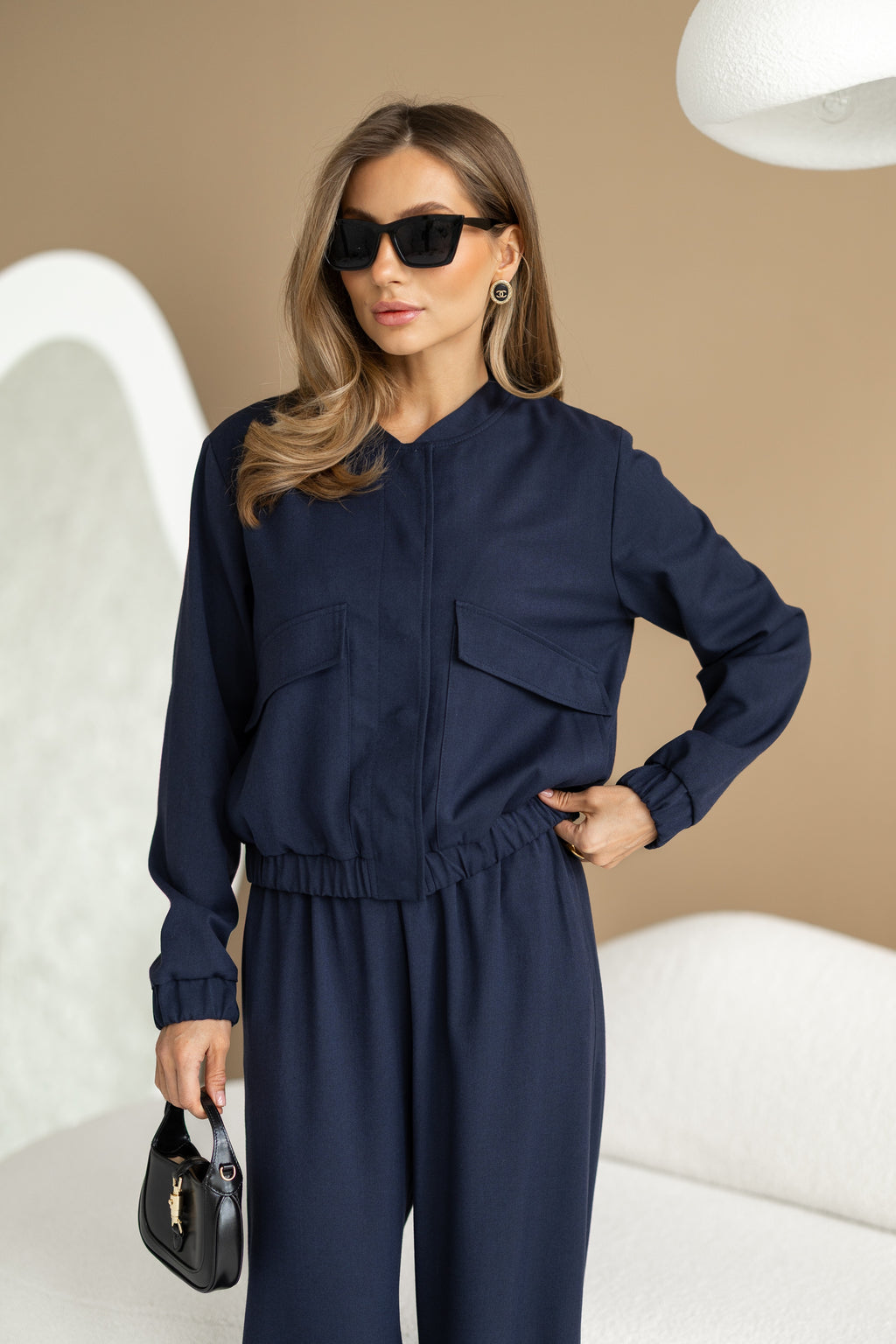Women's Knit Two-Piece Set AMSTER — Bomber Jacket & Wide-Leg Trousers