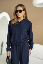 Women's Knit Two-Piece Set AMSTER — Bomber Jacket & Wide-Leg Trousers
