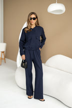 Women's Knit Two-Piece Set AMSTER — Bomber Jacket & Wide-Leg Trousers