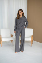 Women's Knit Two-Piece Set AMSTER — Bomber Jacket & Wide-Leg Trousers