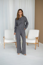 Women's Knit Two-Piece Set AMSTER — Bomber Jacket & Wide-Leg Trousers
