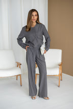 Women's Knit Two-Piece Set AMSTER — Bomber Jacket & Wide-Leg Trousers