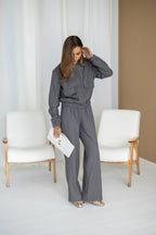 Women's Knit Two-Piece Set AMSTER — Bomber Jacket & Wide-Leg Trousers