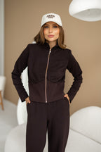 Women's Knit Two-Piece Set OSTENDE — Zip Crop Top & Straight Trousers