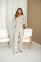 Women's Knit Two-Piece Set OSTENDE — Zip Crop Top & Straight Trousers